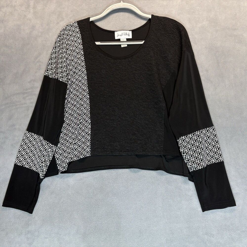 Joseph Ribkoff Cropped‎ Top Size 12 Black White Long Sleeve Minimalist